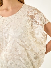 Roman White Floral Lace Overlay Stretch Top - Image 5 of 5