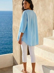 Roman Blue Cotton Floral Embroidered Tunic Top - Image 3 of 4