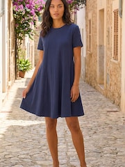 Roman Blue Cotton Panelled Swing Stretch Dress - Image 1 of 6