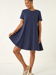 Roman Blue Cotton Panelled Swing Stretch Dress - Image 3 of 6