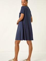 Roman Blue Cotton Panelled Swing Stretch Dress - Image 4 of 6