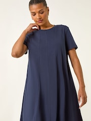 Roman Blue Cotton Panelled Swing Stretch Dress - Image 5 of 6
