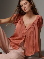 Anthropologie Amber Short-Sleeve Silky Top - Image 1 of 4
