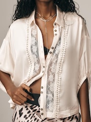 Anthropologie Metallic Pilcro Lace Appliqué Blouse - Image 2 of 4