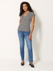 M&Co White Spot Print Grown On Sleeve Wrap Top - Image 2 of 5