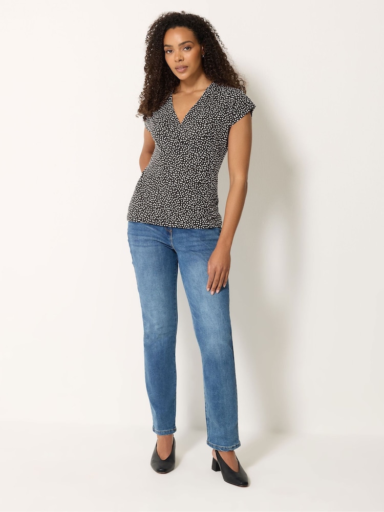 M&Co White Spot Print Grown On Sleeve Wrap Top - Image 2 of 5