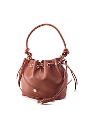 Moda in Pelle Brown Briela Leather Ruched Eyelet Detail Knot Bag - Image 1 of 3