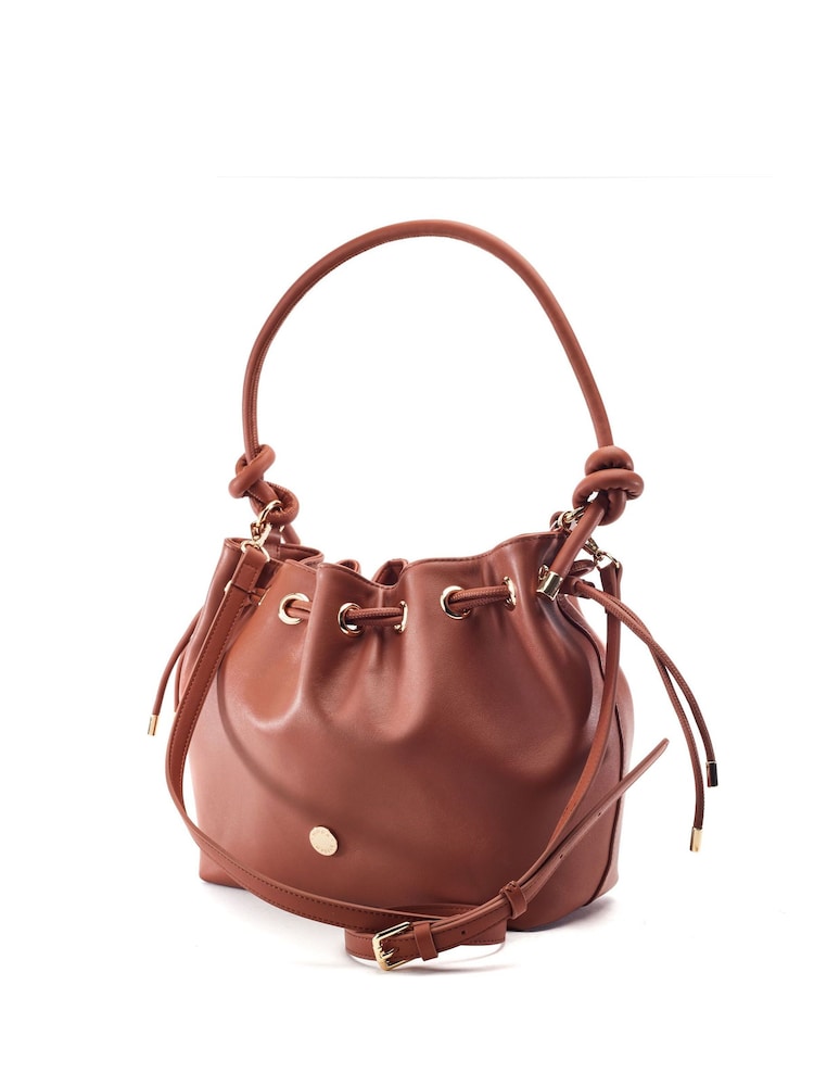 Moda in Pelle Brown Briela Leather Ruched Eyelet Detail Knot Bag - Image 1 of 3