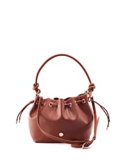 Moda in Pelle Brown Briela Leather Ruched Eyelet Detail Knot Bag - Image 2 of 3