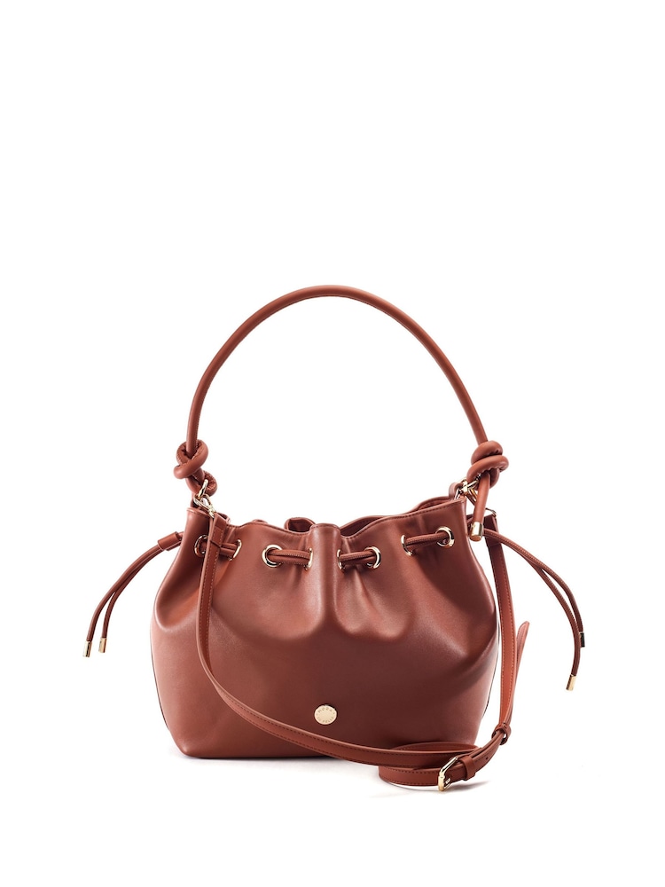 Moda in Pelle Brown Briela Leather Ruched Eyelet Detail Knot Bag - Image 2 of 3