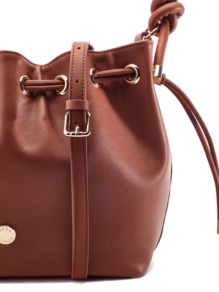 Moda in Pelle Brown Briela Leather Ruched Eyelet Detail Knot Bag - Image 3 of 3