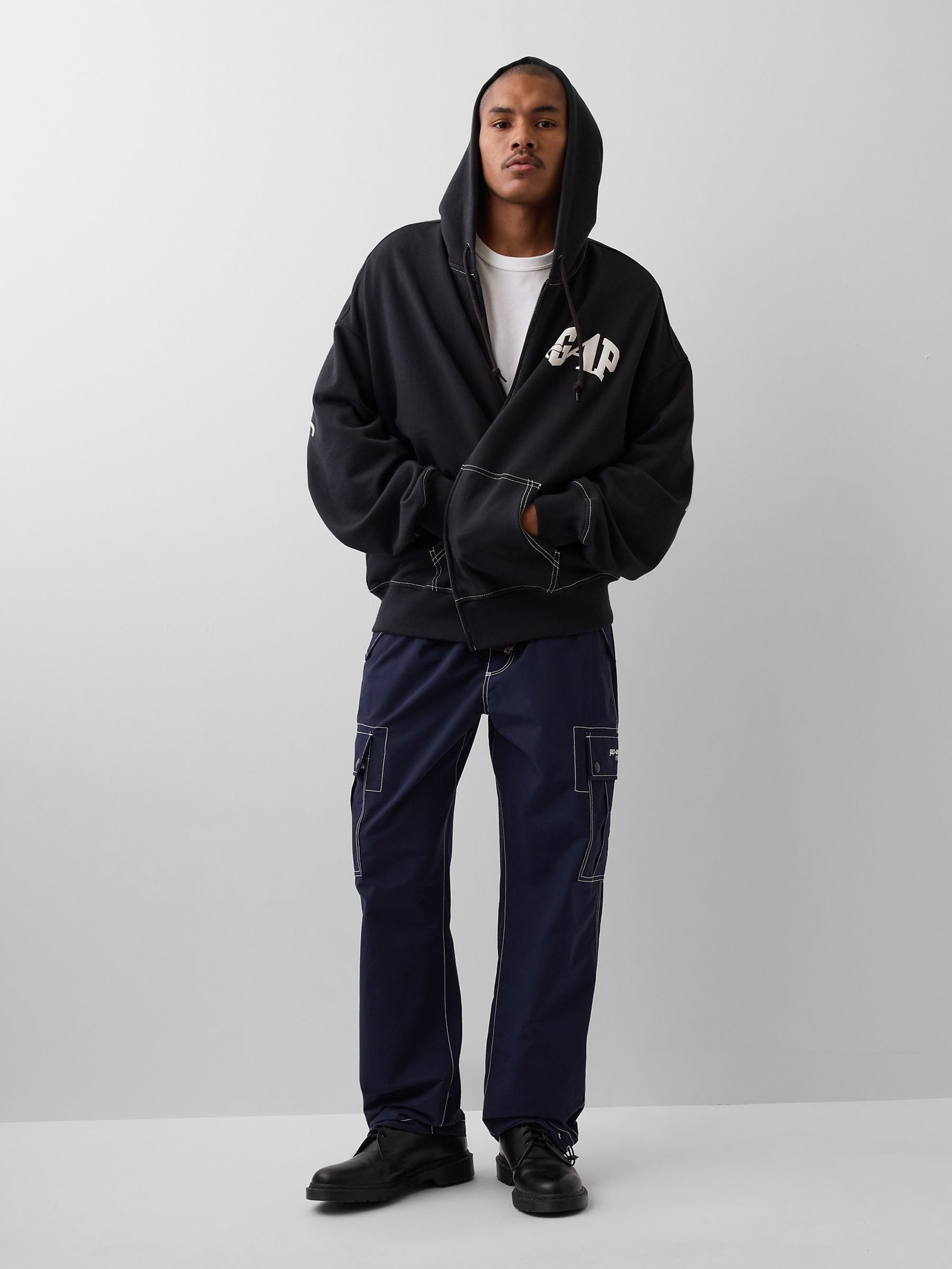 Buy Gap x Awake NY Black Heavyweight Oversized Logo Zip Hoodie