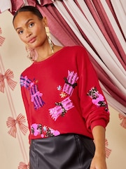 Love & Roses x Kate Fox Red Sequin Cracker Crew Neck Sweatshirt - Image 4 of 5