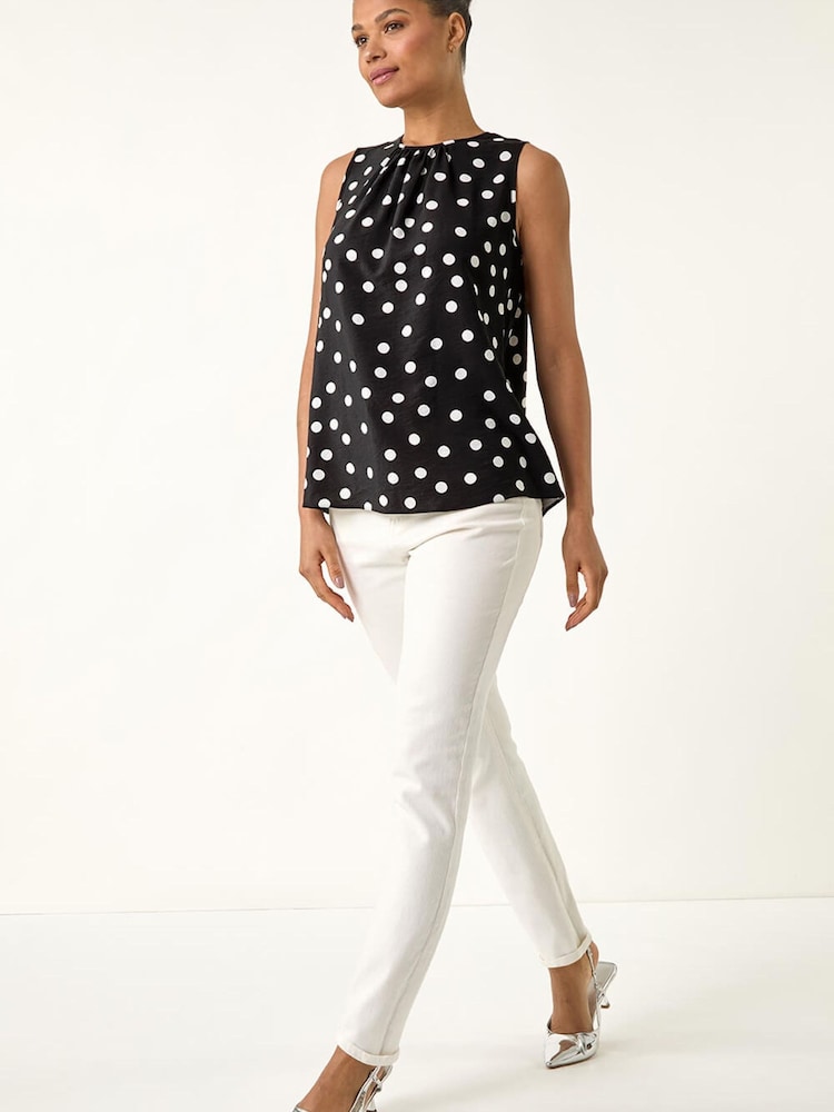 שחור - Roman גופייה עם הדפס נקודות ועיטור קשירה - תמונה 1 מתוך 5