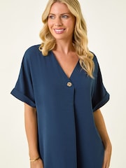 Roman Blue Petite One Buttoned V-Neck Dress - Image 2 of 5