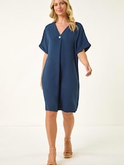 Roman Blue Petite One Buttoned V-Neck Dress - Image 4 of 5