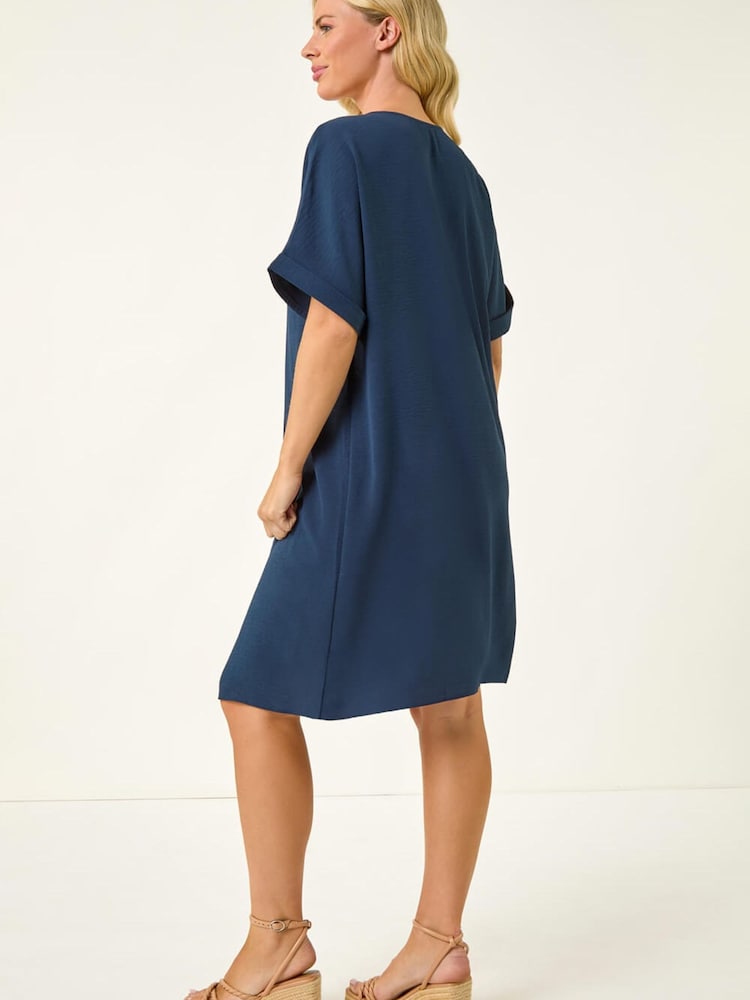 Roman Blue Petite One Buttoned V-Neck Dress - Image 5 of 5