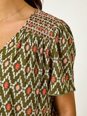 Roman Green Printed Shirred Shoulder Top - Image 5 of 5