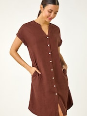 Roman Brown Linen Mix Shift Dress - Image 1 of 5