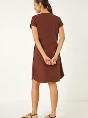 Roman Brown Linen Mix Shift Dress - Image 3 of 5
