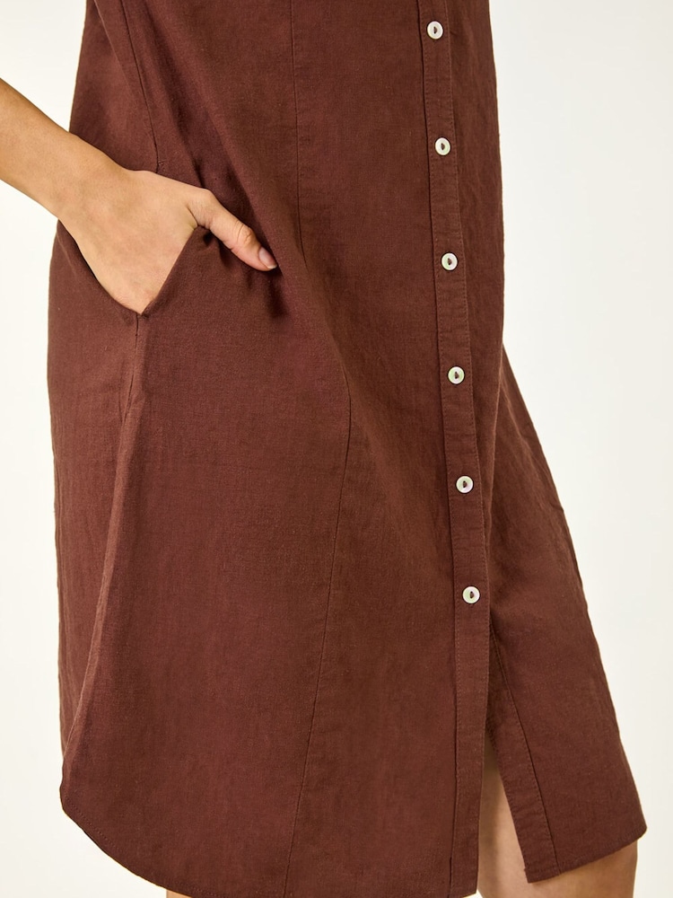 Roman Brown Linen Mix Shift Dress - Image 5 of 5