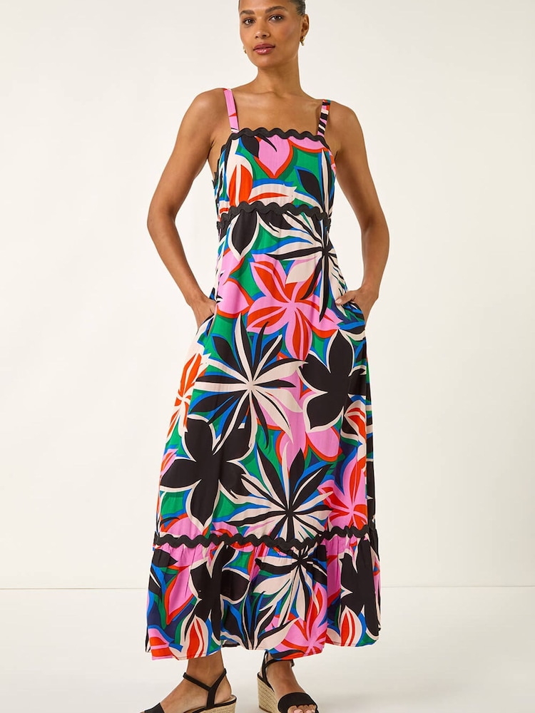 Roman Pink Floral Ric Rac Maxi Dress - Image 1 of 5