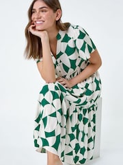 فستان متوسط الطول بتصميم طبقات بطبعة أشكال هندسية من Roman - Image 1 of 5