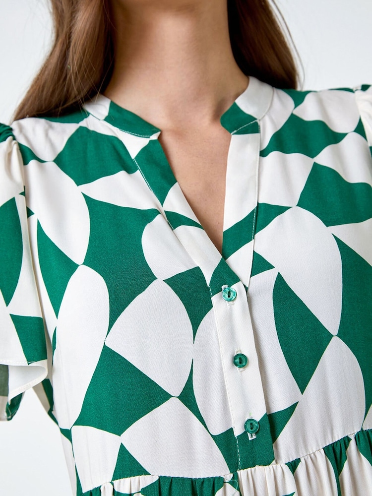 فستان متوسط الطول بتصميم طبقات بطبعة أشكال هندسية من Roman - Image 5 of 5 فستان متوسط الطول بتصميم طبقات بطبعة أشكال هندسية من Roman - Image 5 of 5