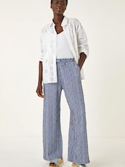 Roman Blue Stripe Wide Leg Trousers - Image 3 of 6