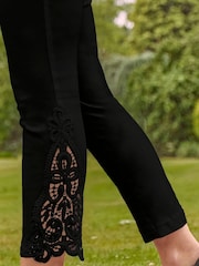 Roman Black Lace Insert Elastic Waist Crop Trousers - Image 5 of 5