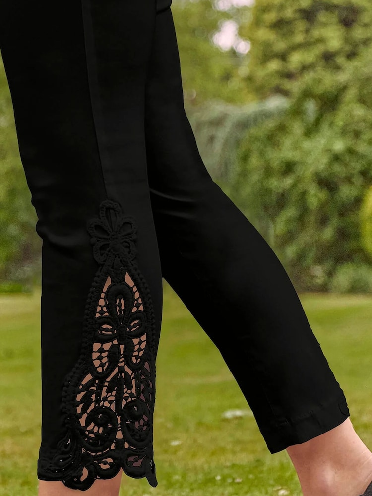 Roman Black Lace Insert Elastic Waist Crop Trousers - Image 5 of 5