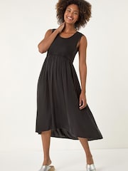 Roman Black Ribbed Stretch Midi Dress - Image 1 of 5