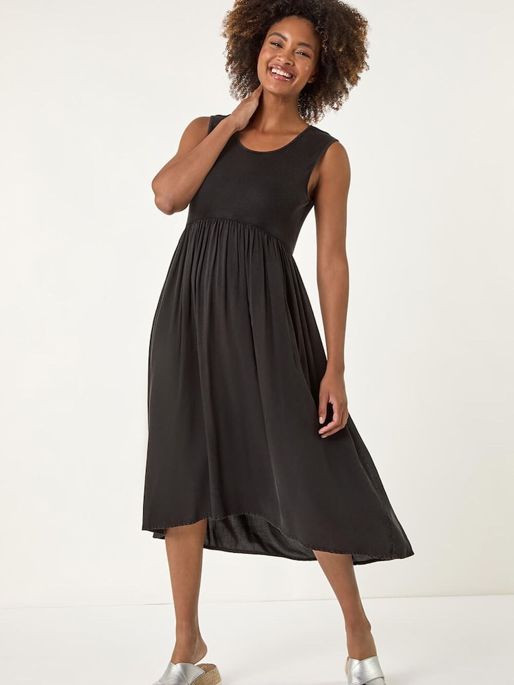 Roman Black Ribbed Stretch Midi Dress - Image 1 of 5