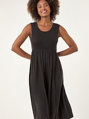 Roman Black Ribbed Stretch Midi Dress - Image 2 of 5