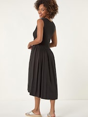 Roman Black Ribbed Stretch Midi Dress - Image 3 of 5