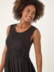 Roman Black Ribbed Stretch Midi Dress - Image 4 of 5