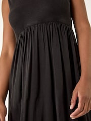 Roman Black Ribbed Stretch Midi Dress - Image 5 of 5