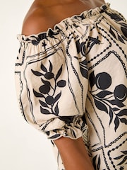 Roman Black Mono Print Bardot Top - Image 5 of 5