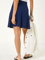 Roman Blue Elastic Waist Stretch A Line Skater Skirt - Image 3 of 5