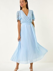 藍色 - Roman Lace Detail Wrap Midi Dress - 圖片 1/5