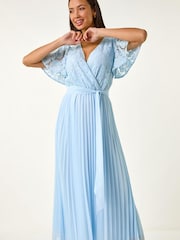 藍色 - Roman Lace Detail Wrap Midi Dress - 圖片 2/5