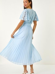 藍色 - Roman Lace Detail Wrap Midi Dress - 圖片 3/5