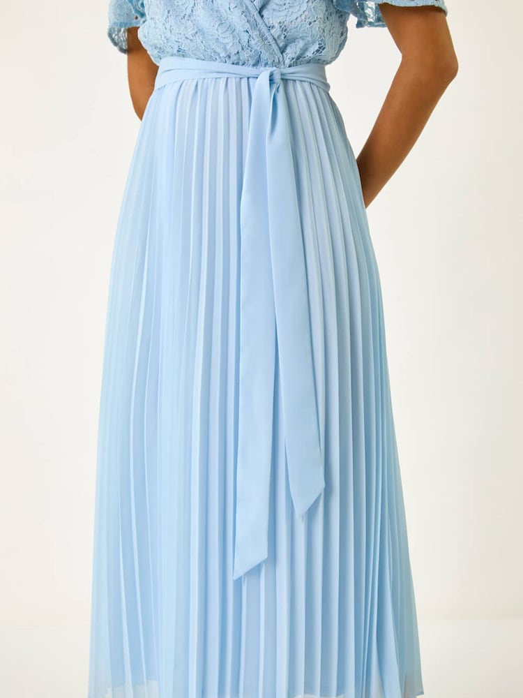 藍色 - Roman Lace Detail Wrap Midi Dress - 圖片 5/5