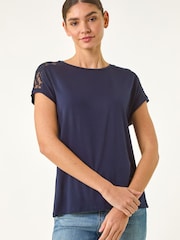 Roman Blue Lace Panel Detail T-Shirt - Image 1 of 5