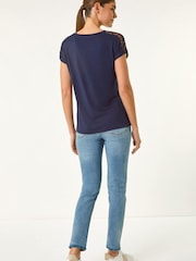 Roman Blue Lace Panel Detail T-Shirt - Image 3 of 5