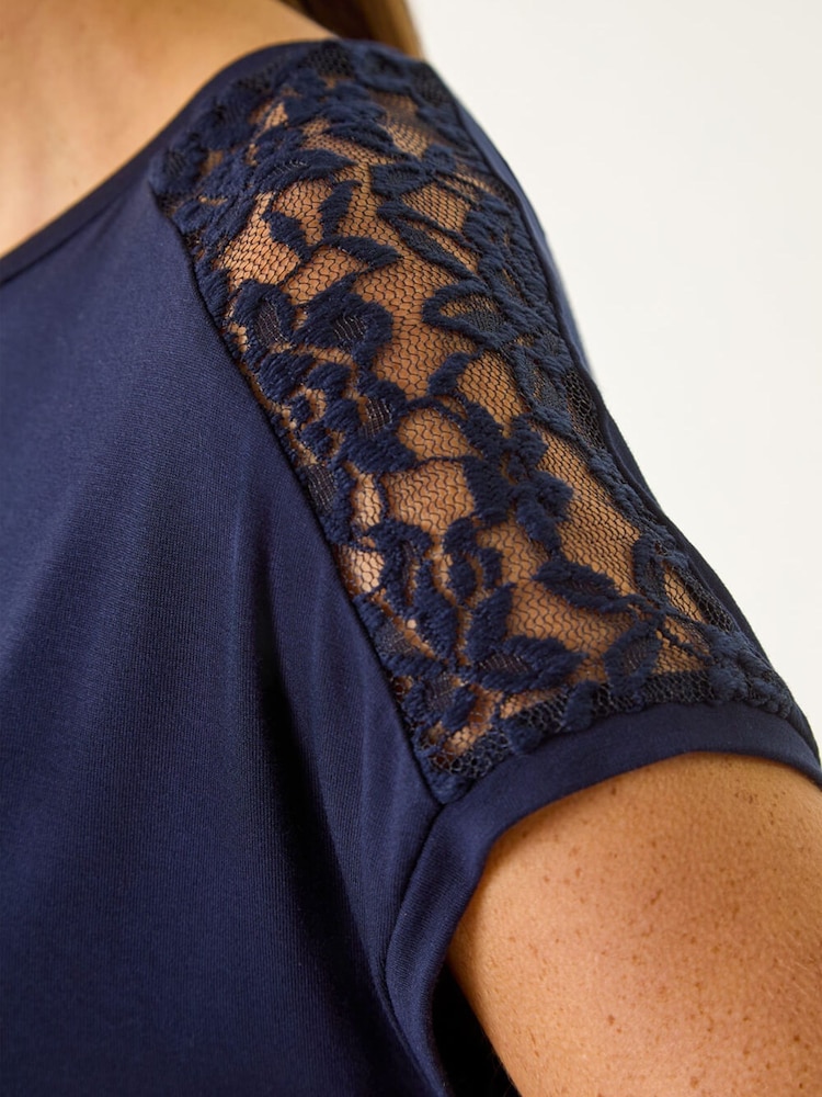 Roman Blue Lace Panel Detail T-Shirt - Image 5 of 5