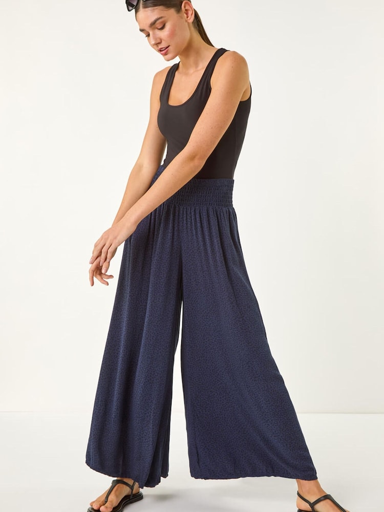 Roman Blue Relaxed Animal Print Wide Leg Trouser - Image 1 of 5