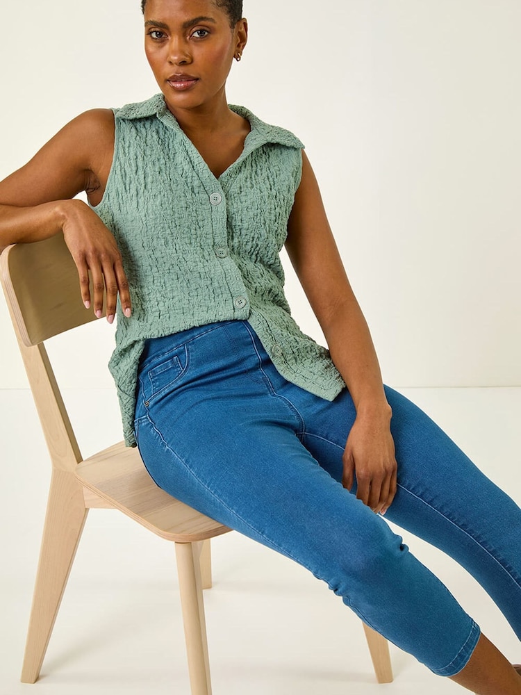 Roman Blue Shape Enhance Stretch Crop Denim Leggings - Image 1 of 5