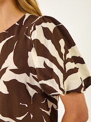 Roman Brown Leaf Print Balloon Short Sleeve Top - Image 5 of 5