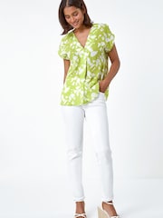 Roman Green Geometric Crinkle Textured Top - Image 2 of 5
